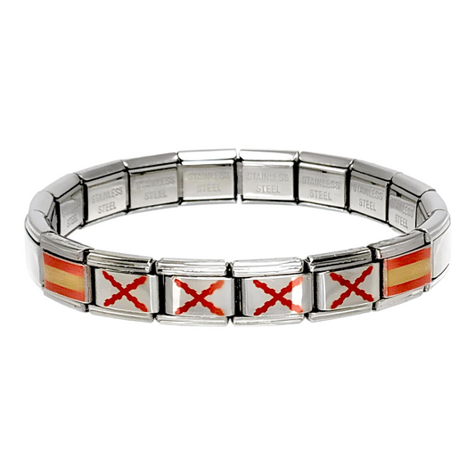 Pulsera Cruz de Borgoña y Bandera de España - Acero Inoxidable Brillante