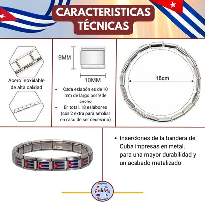 Pulsera con Bandera de Cuba – Acero Inoxidable, Regalo Original