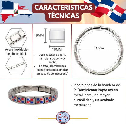 Pulsera con Bandera de República Dominicana – Acero Inoxidable, Regalo Original