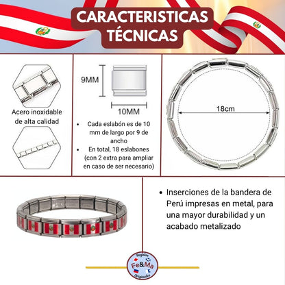 Pulsera con Bandera de Perú – Acero Inoxidable, Regalo Original