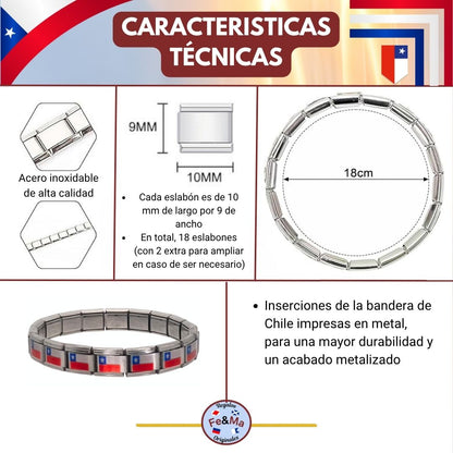 Pulsera con Bandera de Chile – Acero Inoxidable, Regalo Original