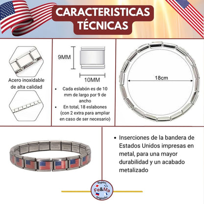 Pulsera con Bandera de Estados Unidos – Acero Inoxidable, Regalo Original