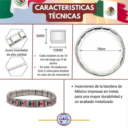 Pulsera con Bandera de Mexico – Acero Inoxidable, Regalo Original