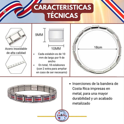 Pulsera con Bandera de Costa Rica – Acero Inoxidable, Regalo Original