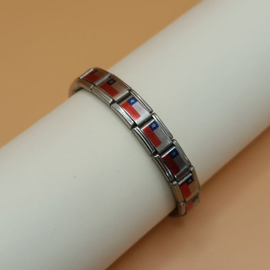 Pulsera con Bandera de Chile – Acero Inoxidable, Regalo Original
