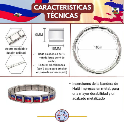 Pulsera con Bandera de Haití – Acero Inoxidable, Regalo Original