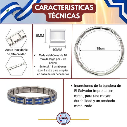 Pulsera con Bandera de El Salvador – Acero Inoxidable, Regalo Original