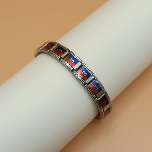 Pulsera con Bandera de Haití – Acero Inoxidable, Regalo Original