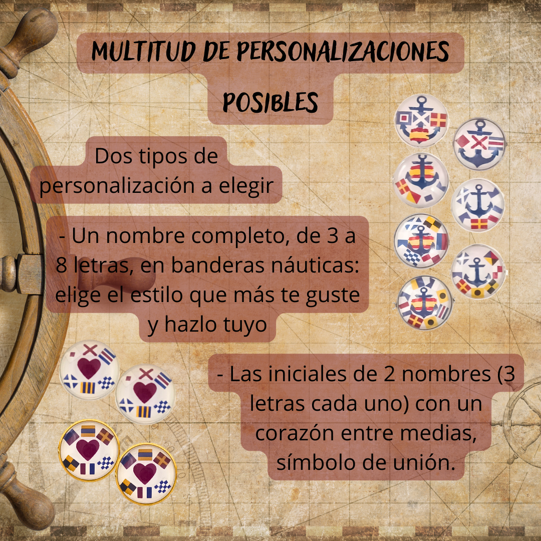 Pulsera Personalizada de Abrazadera con Dijes de Nombres en Banderas Náuticas de Acero Inoxidable