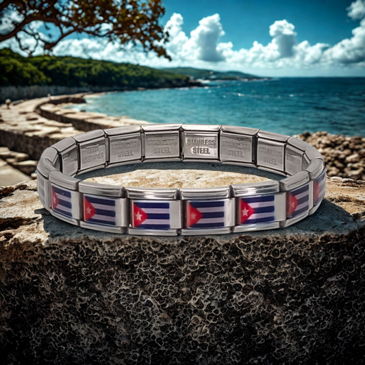 Pulsera con Bandera de Cuba – Acero Inoxidable, Regalo Original