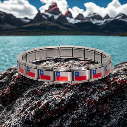 Pulsera con Bandera de Chile – Acero Inoxidable, Regalo Original