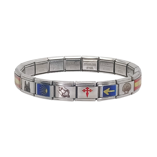 Pulsera del Camino de Santiago - Símbolos del Peregrino en Acero Inoxidable