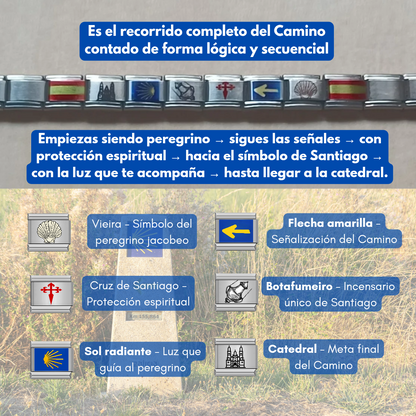 Pulsera del Camino de Santiago - Símbolos del Peregrino en Acero Inoxidable