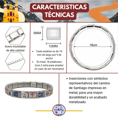 Pulsera del Camino de Santiago - Símbolos del Peregrino en Acero Inoxidable