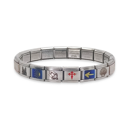 Pulsera del Camino de Santiago - Símbolos del Peregrino en Acero Inoxidable