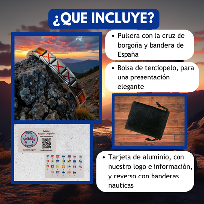 Pulsera Cruz de Borgoña y Bandera de España - Acero Inoxidable Brillante