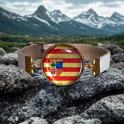 Pulsera con Bandera de Aragón - Medallón en Correa Ajustable, Regalo Original con Orgullo de Comunidad Autónoma