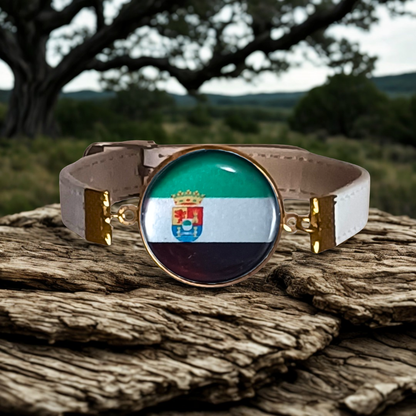 Pulsera con Bandera de Extremadura - Medallón en Correa Ajustable, Regalo Original con Orgullo de Comunidad Autónoma