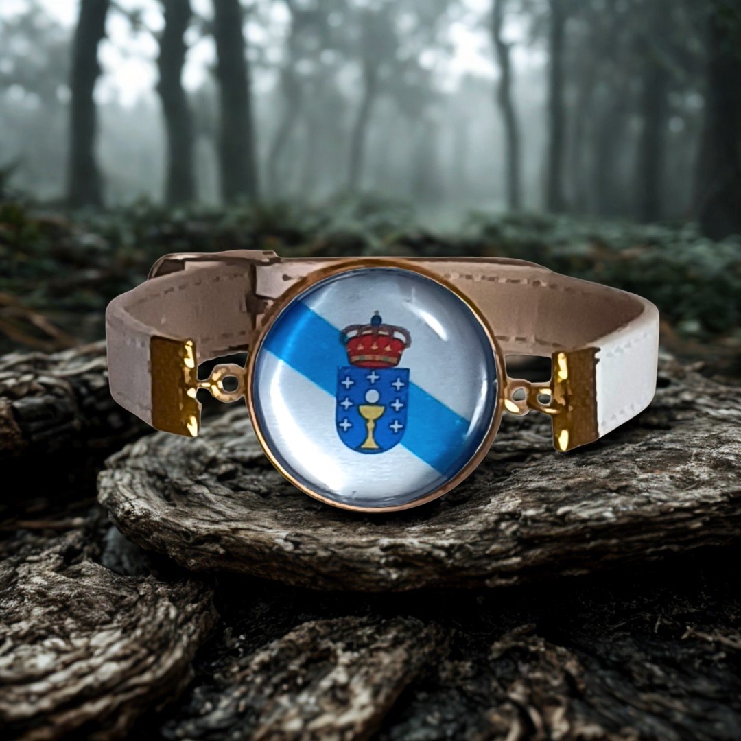 Pulsera con Bandera de Galicia - Medallón en Correa Ajustable, Regalo Original con Orgullo de Comunidad Autónoma