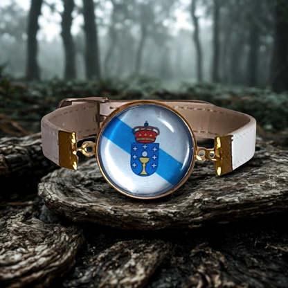 Pulsera con Bandera de Galicia - Medallón en Correa Ajustable, Regalo Original con Orgullo de Comunidad Autónoma