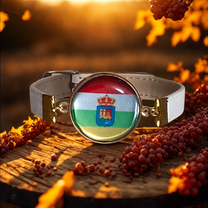 Pulsera con Bandera de La Rioja - Medallón en Correa Ajustable, Regalo Original con Orgullo de Comunidad Autónoma