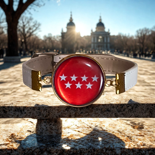 Pulsera con Bandera de Madrid - Medallón en Correa Ajustable, Regalo Original con Orgullo de Comunidad Autónoma