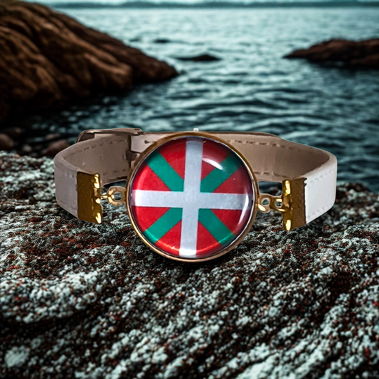Pulsera con Bandera de País Vasco - Medallón en Correa Ajustable, Regalo Original con Orgullo de Comunidad Autónoma