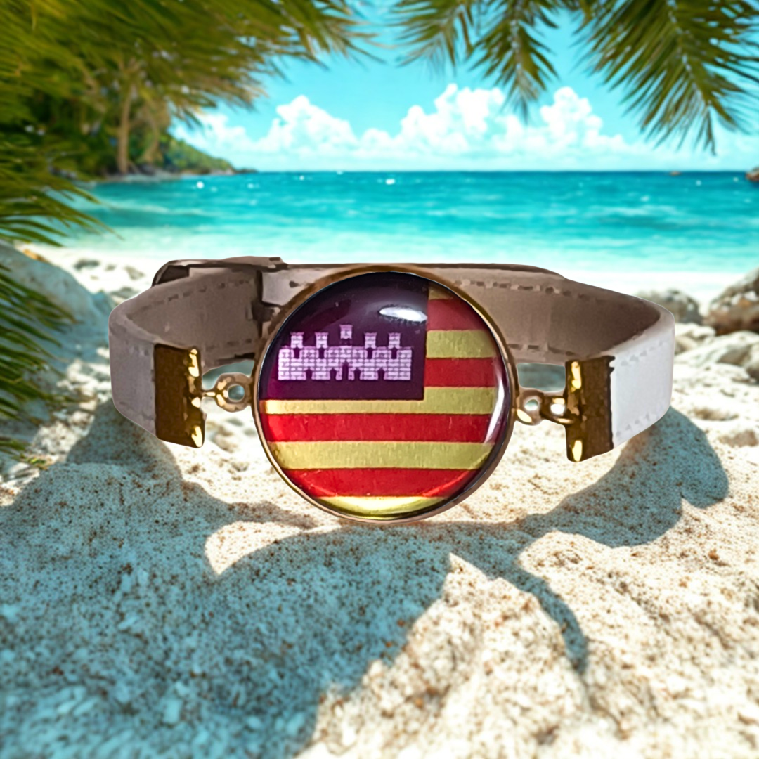 Pulsera con Bandera de Baleares - Medallón en Correa Ajustable, Regalo Original con Orgullo de Comunidad Autónoma