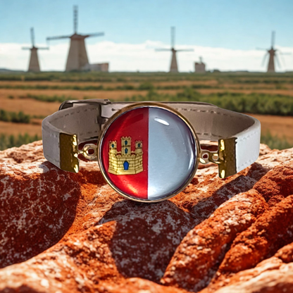Pulsera con Bandera de Castilla La Mancha - Medallón en Correa Ajustable, Regalo Original con Orgullo de Comunidad Autónoma