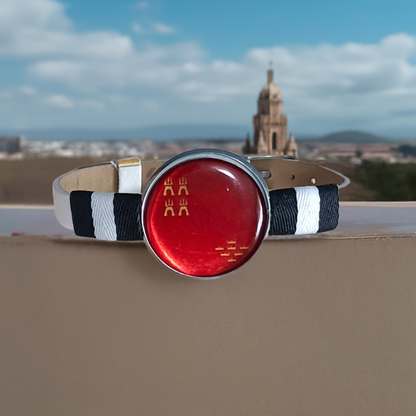 Pulsera con Bandera de Navarra - Medallón en Correa Ajustable, Regalo Original con Orgullo de Comunidad Autónoma