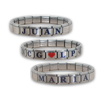 Pulsera Personalizada de nombres en Letras en eslabones de acero inoxidable